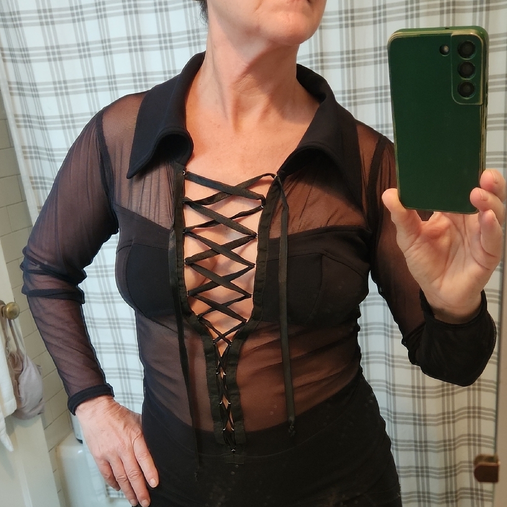 Cesar Arellanes Los Angeles Vintage lace Corset Like Top. Stretch
